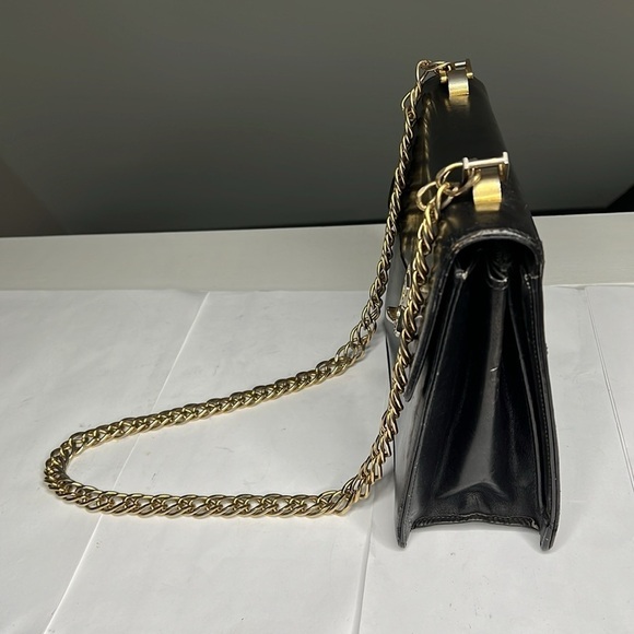 Gucci 1970’s Structured Black Leather Handbag on 18” Chain - Picture 6 of 16
